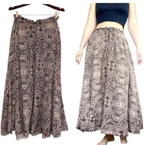 Billabong maxi skirt geometric tribal pattern black tan medium